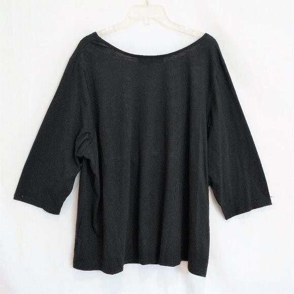 New Denim 24/7 Black Tunic Top Pleated Stud Front 3/4 Sleeves Cotton Blend - Picture 4 of 7